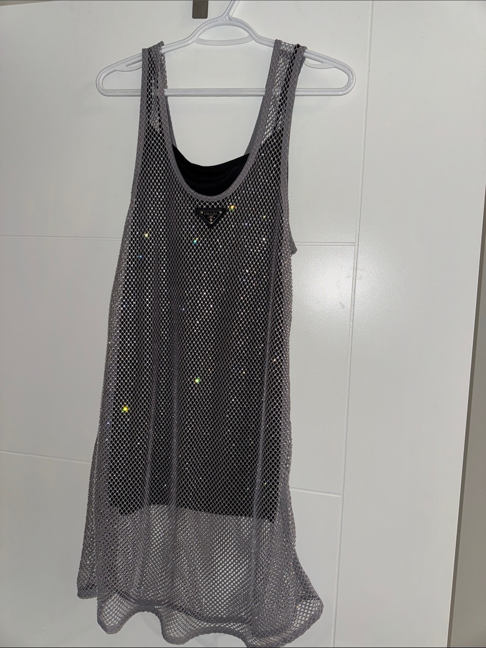 Prada Silver Mesh Tank Dress with Black Lining Slip